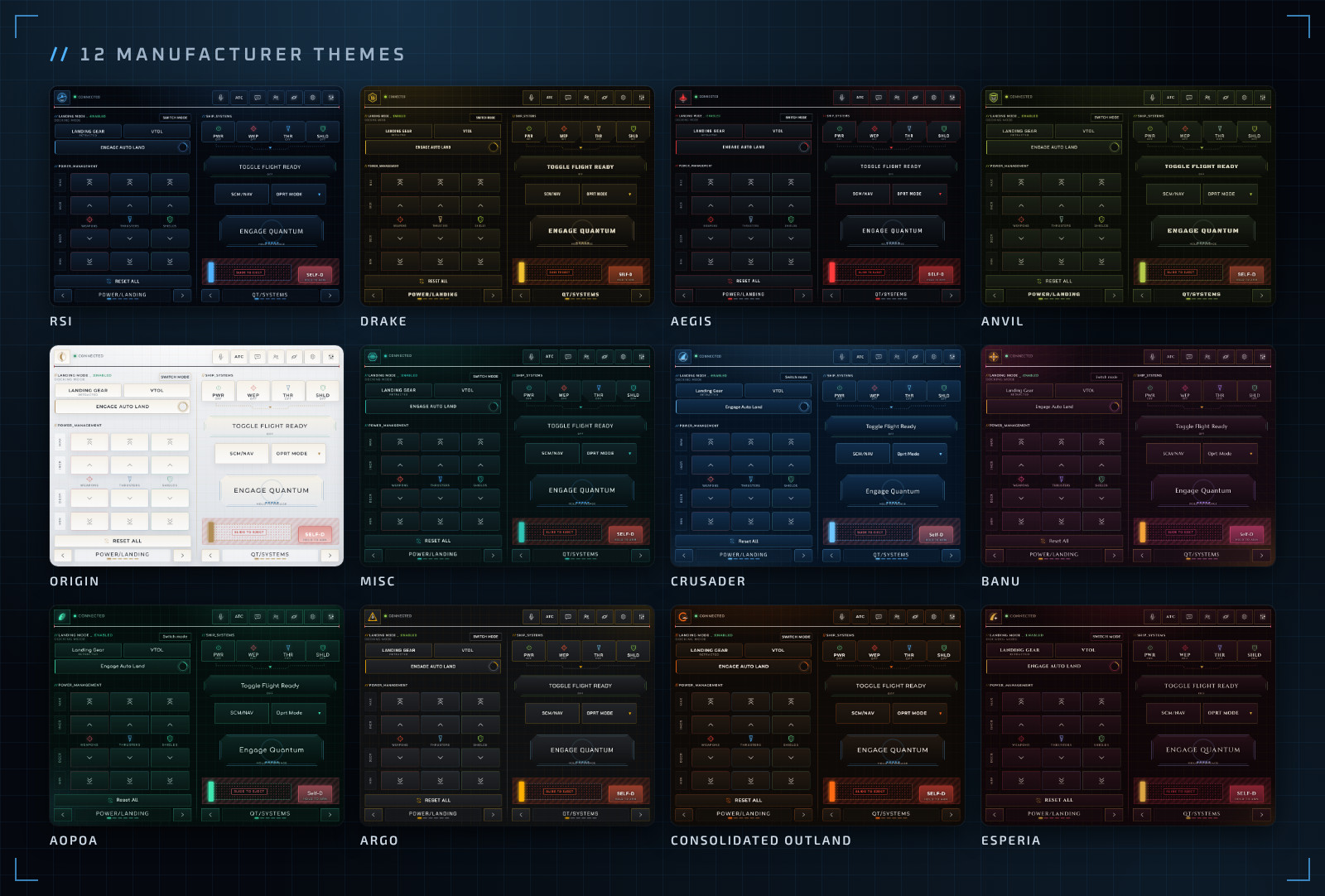 The deck in all 12 manufacturer themes